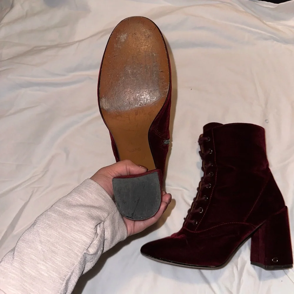 Coach Burgundy Velvet Lace-Up Block Heel Boots - Picture 4 of 5